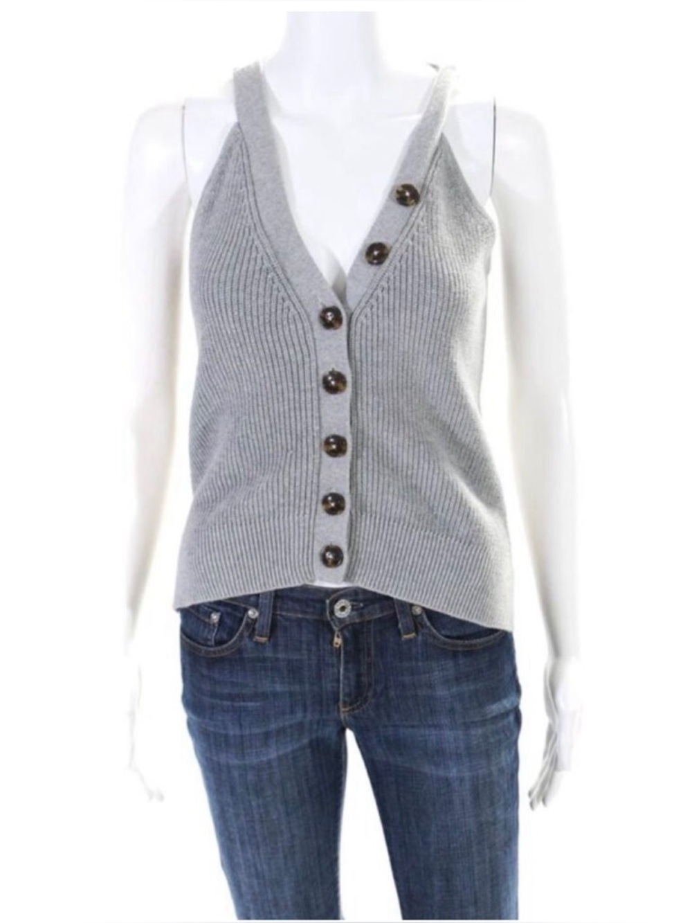 Cotton by Autumn Cashmere V neck sleeveless knit cardigan grey XS